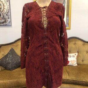 The Jet Set Diaries burgundy lace dress red XS